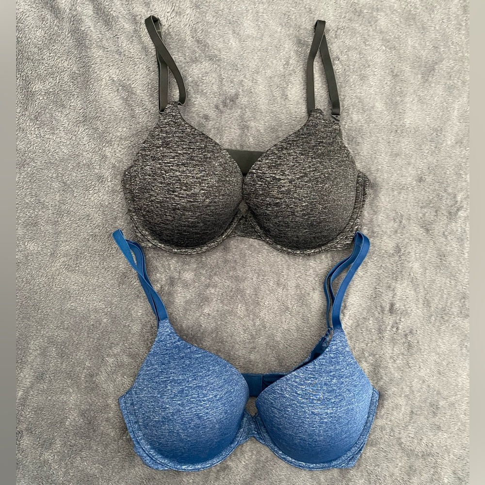 Victoria's Secret Black and Blue Padded Perfect Coverage Bra Set of Two Size 32D
